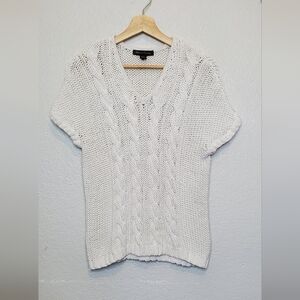 💚5/$25 Tommy Bahama Women's White Cotton Short Sleeve Cable Knit Sweater